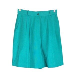Vintage Michele NY High Waisted Teal Pleated Shorts Womens Size 10 Mom